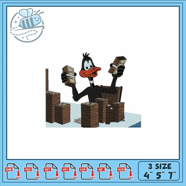 Daffy Duck Money Embroidery Design for Projects