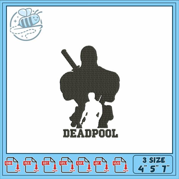 Deadpool Embroidery Design in Three Sizes Available