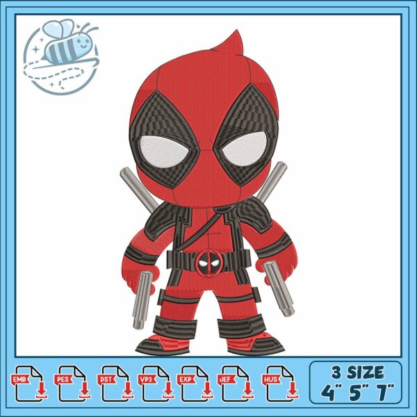 Deadpool chibi art design embroidery, deadpool​ embroidery