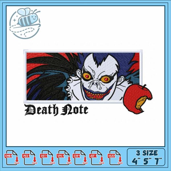 Death Note Embroidery Design for Fans 4×5 7 Inch