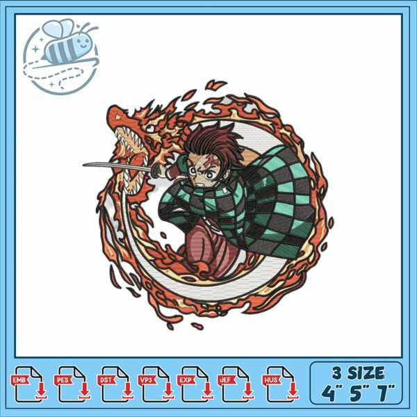 Demon Slayer Dragon Embroidery Design for Stitched Art