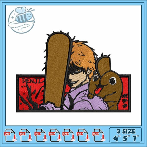 Denji horror embroidery, pochita animated gif​​ embroidery