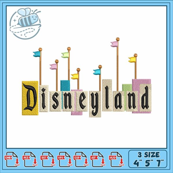 Disney land sign embroidery, mickey mouse with castle​ embroidery