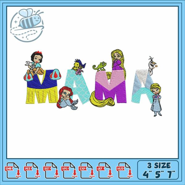 Disney princess mama embroidery, disney princesses​​​ embroidery