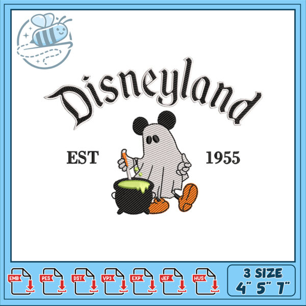 Disneyland Mickey Mouse Ghost Embroidery Design 3 Sizes