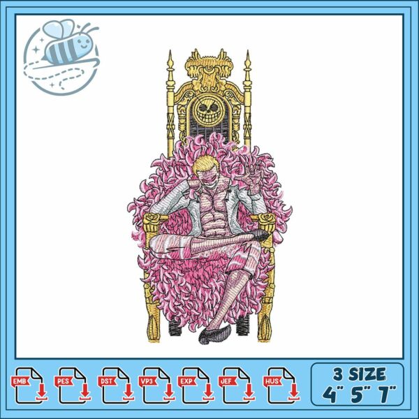 Doffy king one piece embroidery, doflamingo one piece​ embroidery
