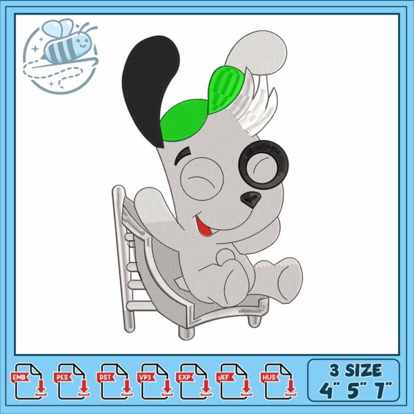 Doki playing games embroidery, doki the dog​ embroidery
