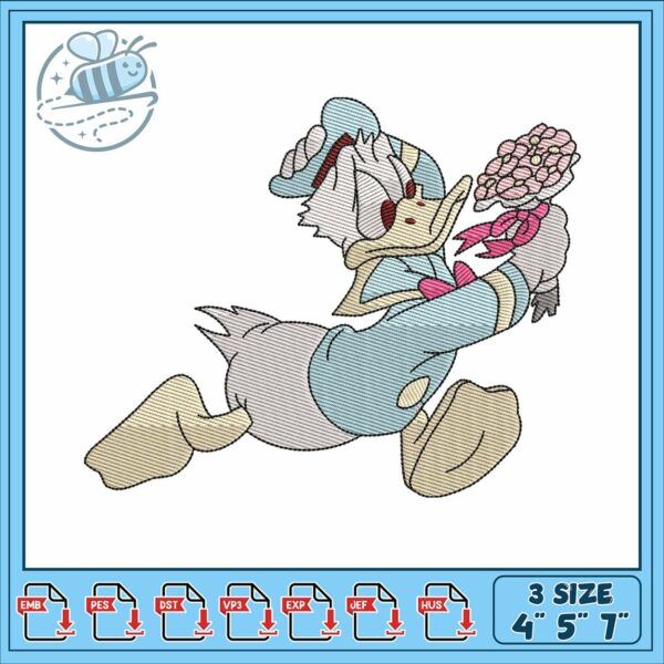 Donald duck flower embroidery, donald duck matin​ embroidery