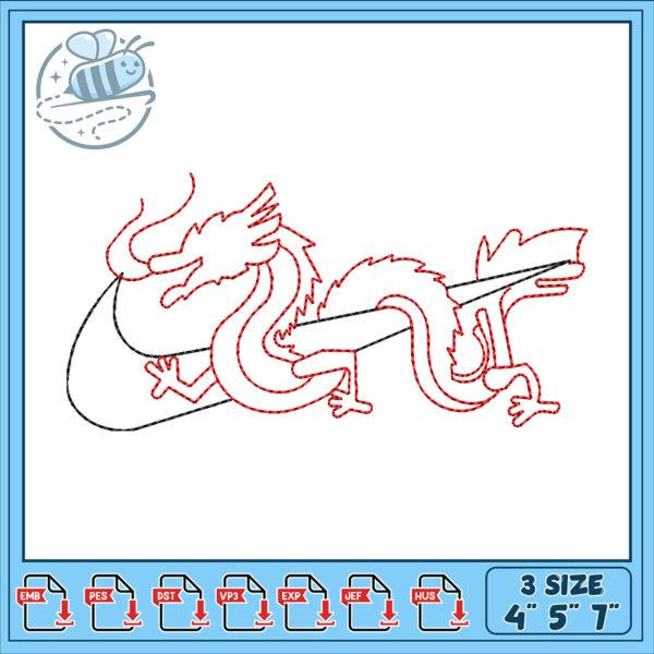 Dragon Embroidery Design 4x5x7 Inch