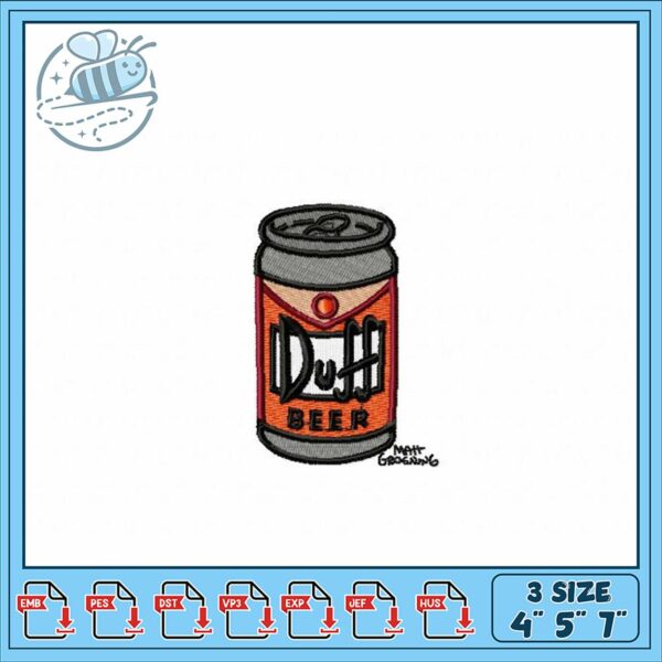 Duff Beer Embroidery Design Digital Download File