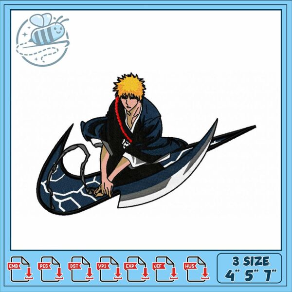 Dynamic Anime Bleach Character Embroidery Design