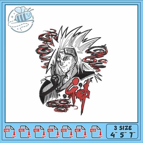 Dynamic Anime Embroidery Design in Three Sizes