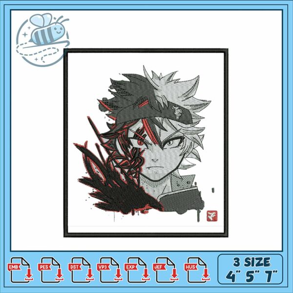 Dynamic Anime Style Embroidery Design in Three Sizes