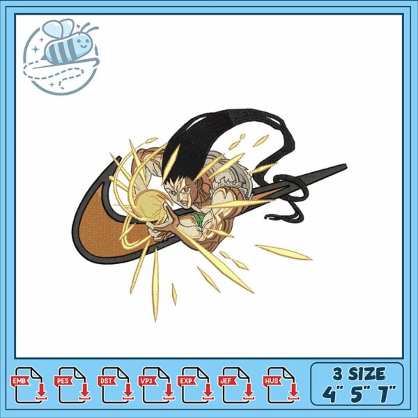 Dynamic Embroidery Design Featuring Powerful Character