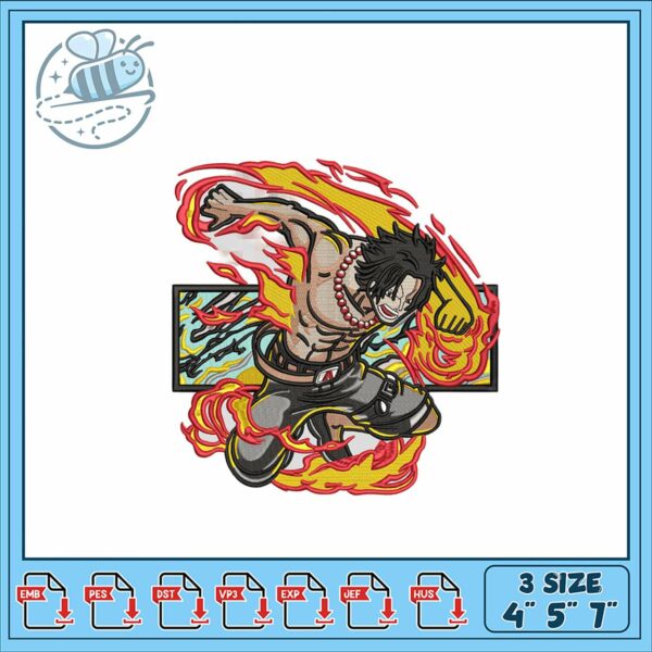 Dynamic Embroidery Design for Fiery Character Art