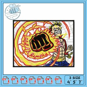 Dynamic Embroidery Design with Fist and Flames Art
