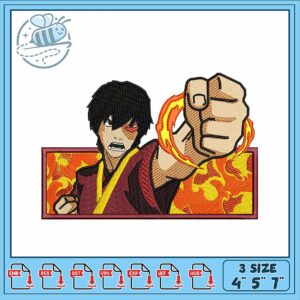 Dynamic Firebender Embroidery Design for Crafts