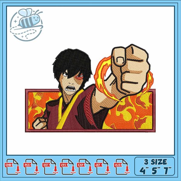 Dynamic Firebender Embroidery Design for Crafts