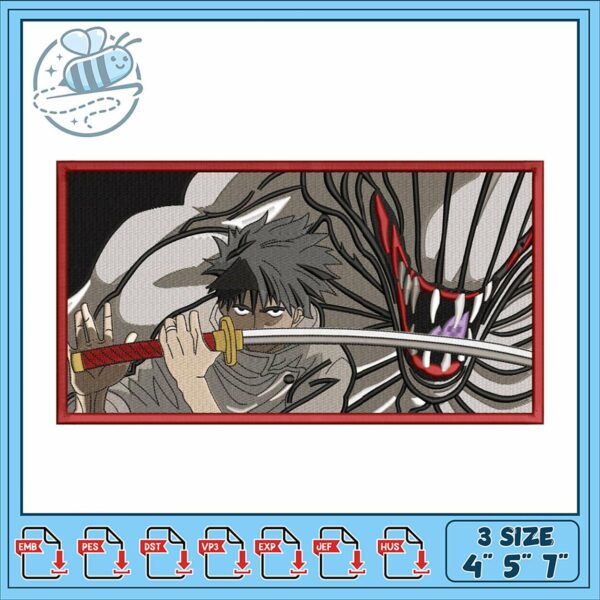 Dynamic Samurai Embroidery Design for Creatives