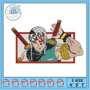 Dynamic Samurai Embroidery Design in Three Sizes