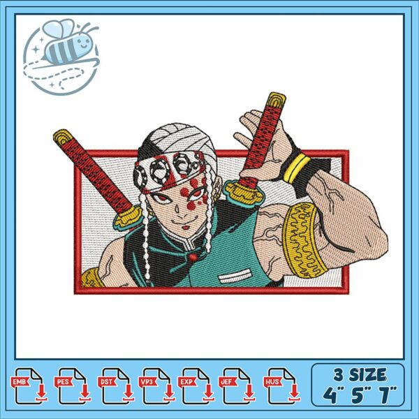 Dynamic Samurai Embroidery Design in Three Sizes
