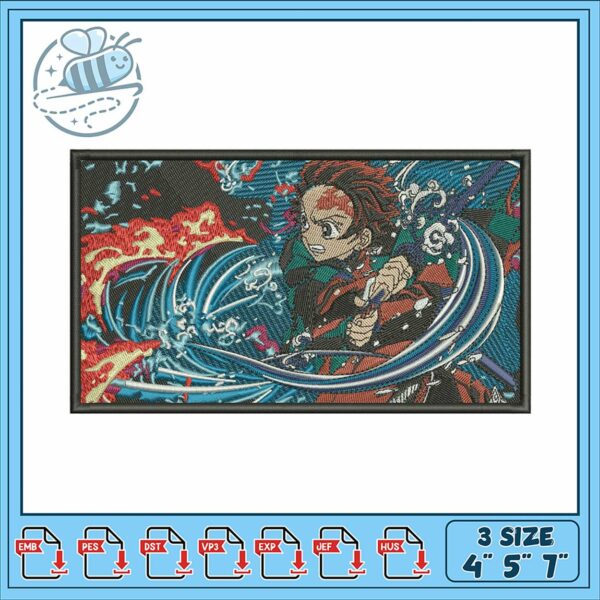 Dynamic Water Warrior Embroidery Design Pattern