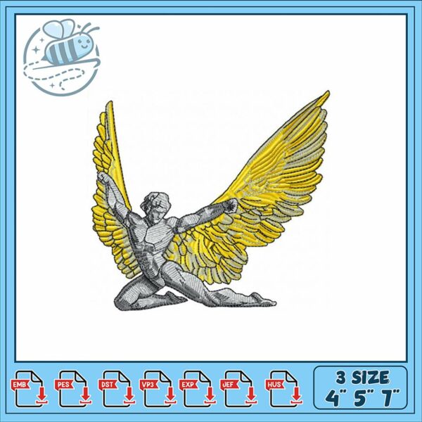 Elegant Angel Wings Embroidery Design in Three Sizes