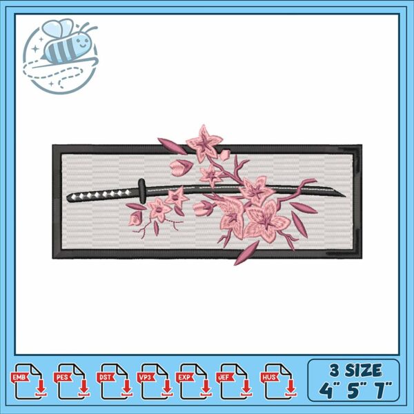 Elegant Cherry Blossom Sword Embroidery Design File