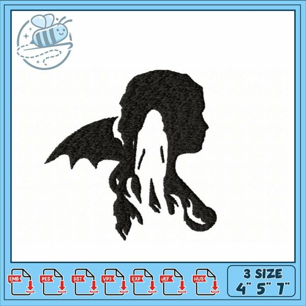 Elegant Dragon Silhouette Embroidery Design 3 Sizes