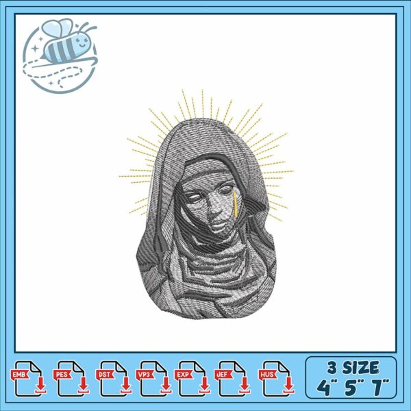 Elegant Embroidery Design of Serene Mother Figure