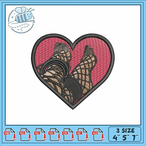 Elegant Fishnet Heart Embroidery Design Bundle 4x5x7