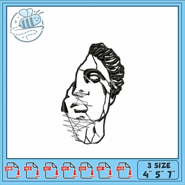 Elegant Line Art Face Embroidery Design Instant Download