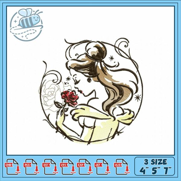 Elegant Rose Girl Embroidery Design for Crafts
