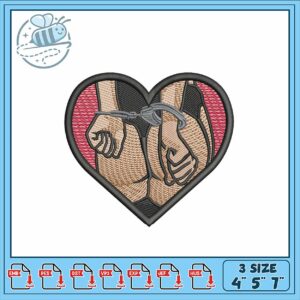 Embroidered Heart Design of Connected Hands Art