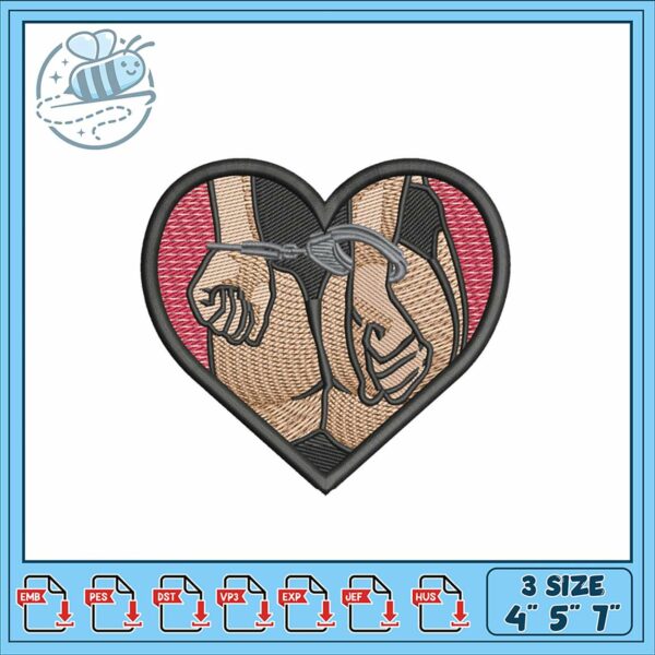 Embroidered Heart Design of Connected Hands Art