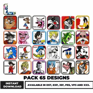 Embroidery Bundle 65 Cartoon Character Designs Download