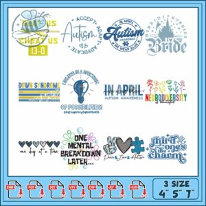 Embroidery Bundle Autism and Awareness Designs Pack