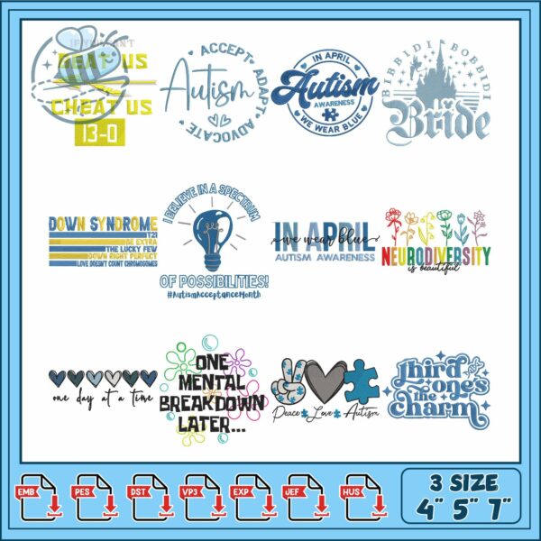 Embroidery Bundle Autism and Awareness Designs Pack