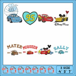 Embroidery Bundle with Disney Cars Themes 4x5x7