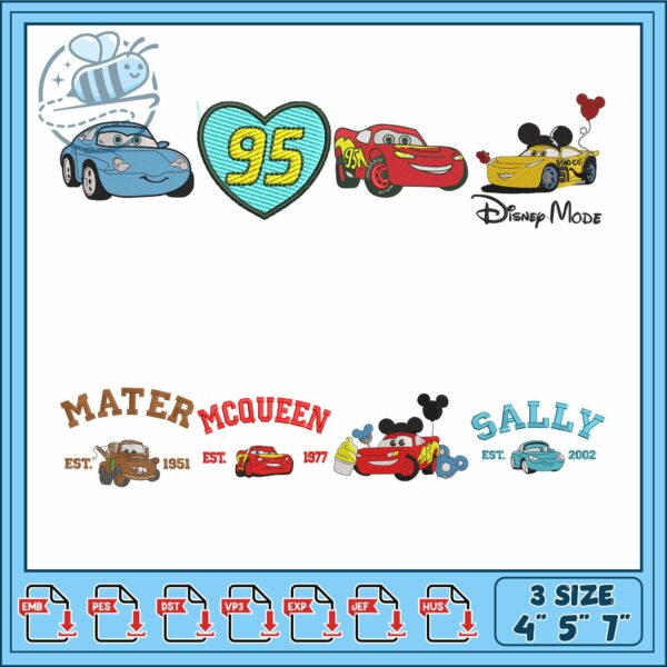 Embroidery Bundle with Disney Cars Themes 4x5x7