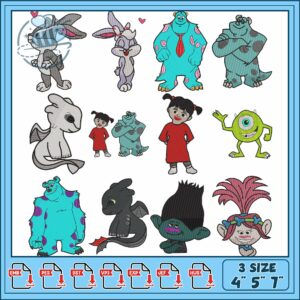 Embroidery Bundle with Fun Cartoon Characters Design