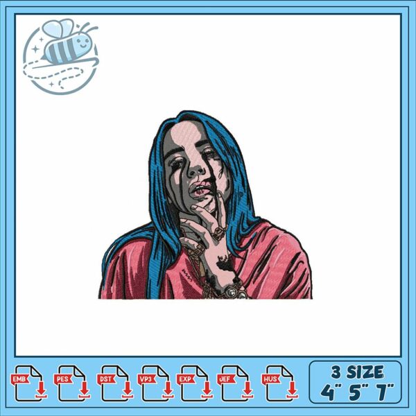 Embroidery Design Billie Eilish Art 3 Sizes Available