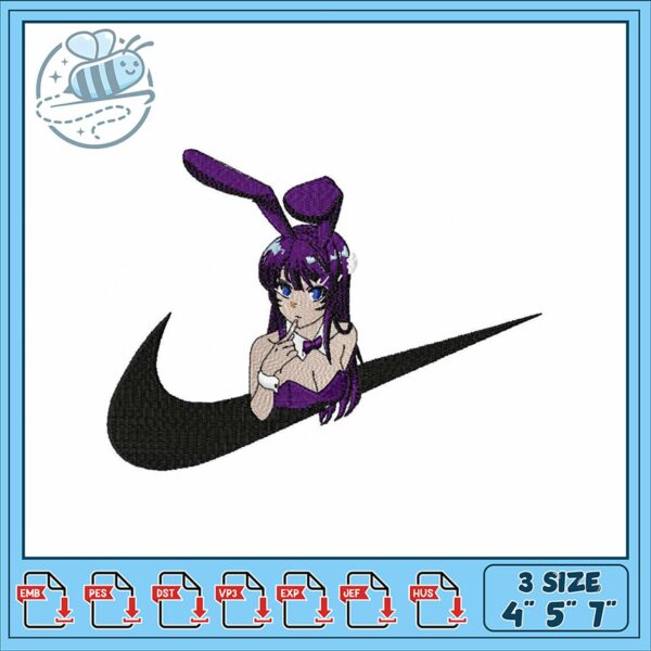 Embroidery Design Cute Bunny Girl Nike Logo Patch