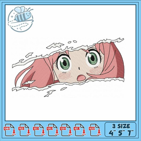 Embroidery Design Cute Girl Peeking Through Wall 4×5 Sizes