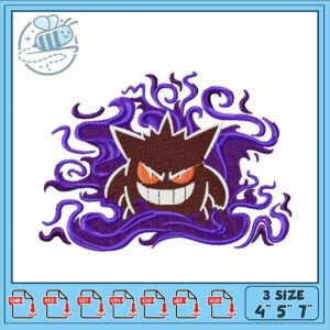 Embroidery Design Gengar Character with Purple Smoke
