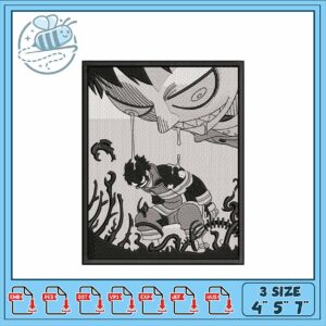 Embroidery Design Manga Character Black and White Art
