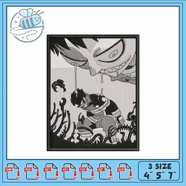 Embroidery Design Manga Character Black and White Art