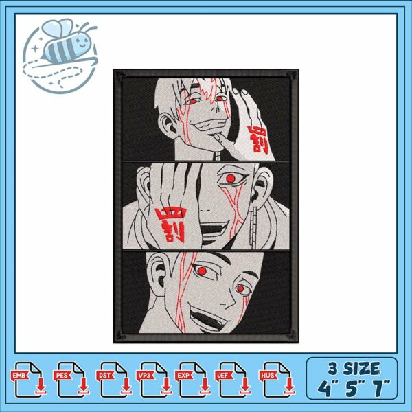 Embroidery Design Manga Character Red Accent 3 Sizes