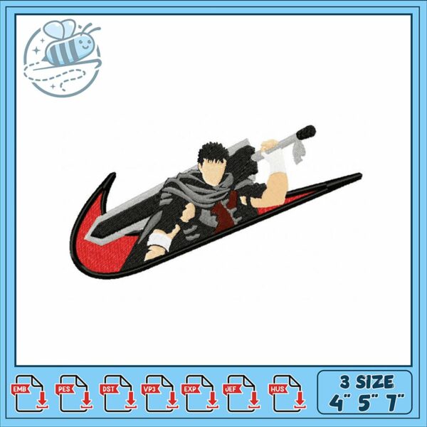 Embroidery Design Ninja Warrior with Sword 3 Sizes