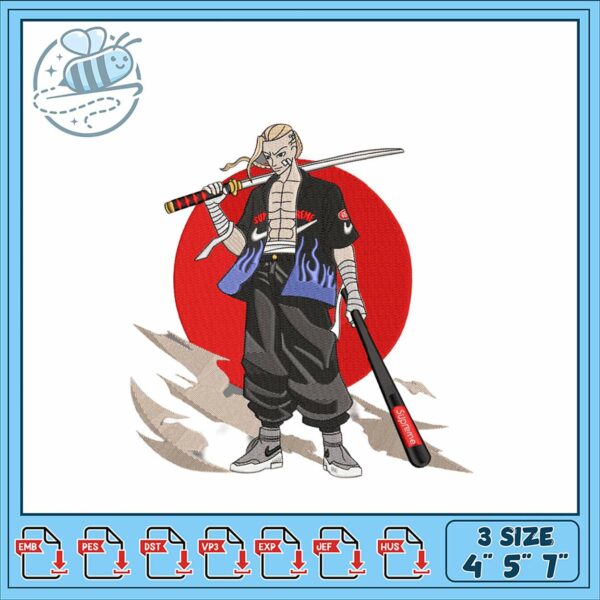 Embroidery Design Samurai Character in Three Sizes